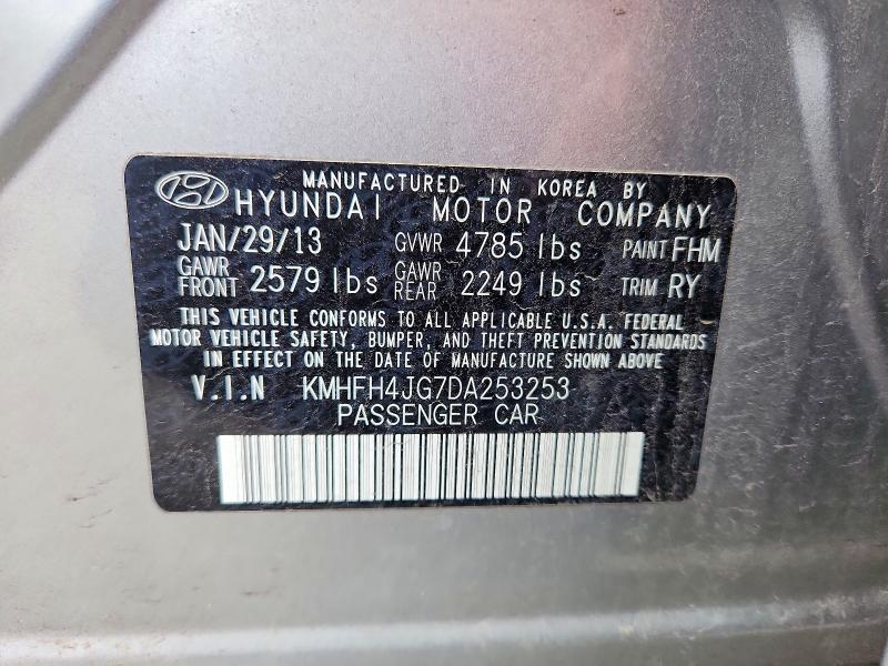 2013 Hyundai Azera მანქანა იყიდება აუქციონზე, vin: KMHFH4JG7DA253253, აუქციონის ნომერი: 51722036