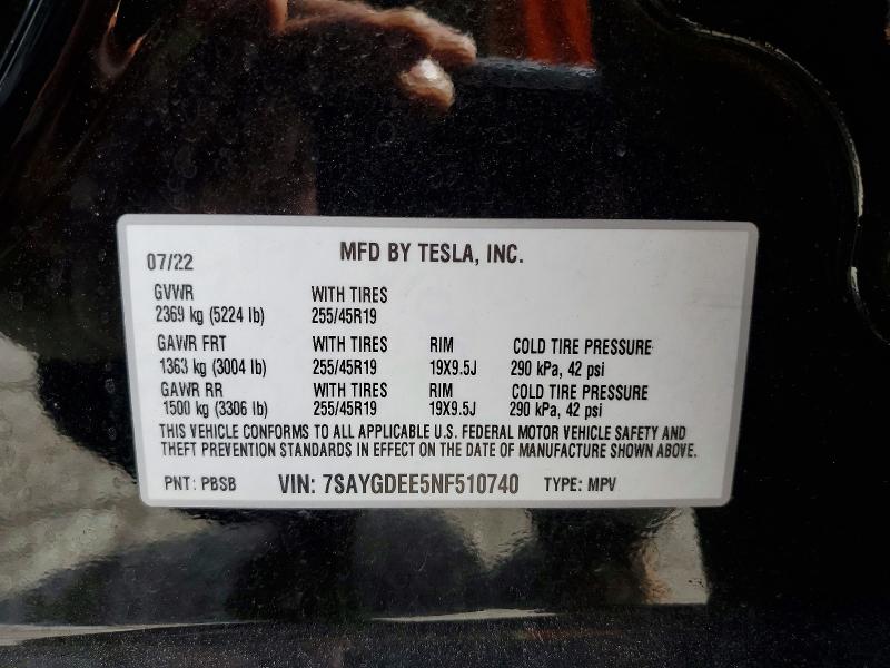 Aukcja sprzedaży 2022 Tesla Model Y, vin: 7SAYGDEE5NF510740, numer aukcji: 50102986
