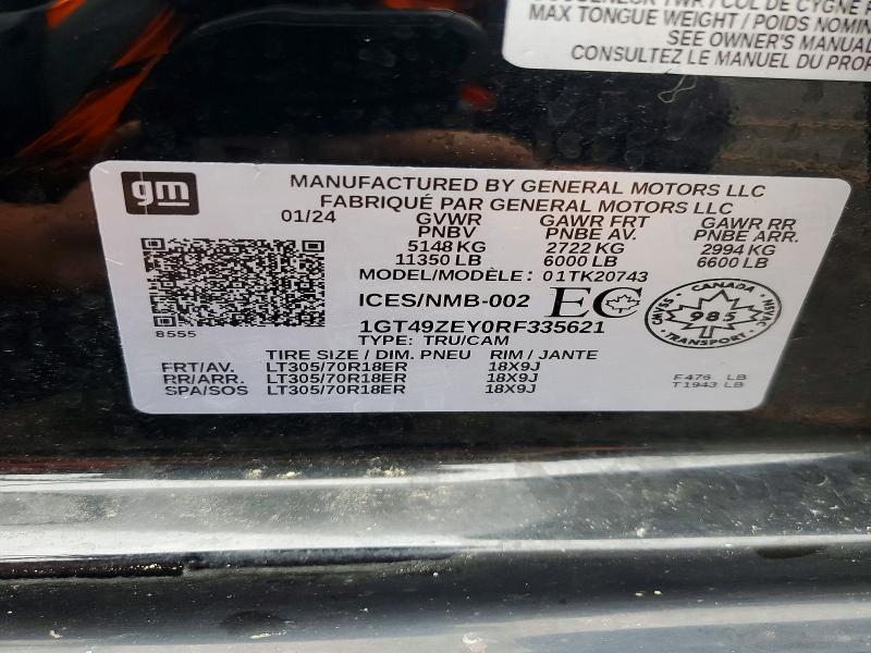 Aukcja sprzedaży 2024 Gmc Sierra, vin: 1GT49ZEY0RF335621, numer aukcji: 51881726