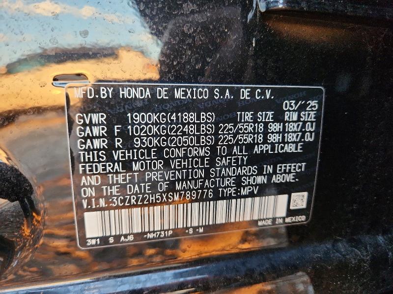 50520396 :رقم المزاد ، 3CZRZ2H5XSM789776 vin ، 2025 Honda Hr-v مزاد بيع