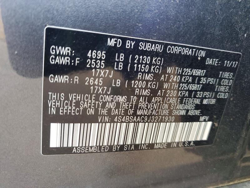 Продаж на аукціоні авто 2018 Subaru Outback, vin: 4S4BSAAC9J3271930, номер лоту: 49755656