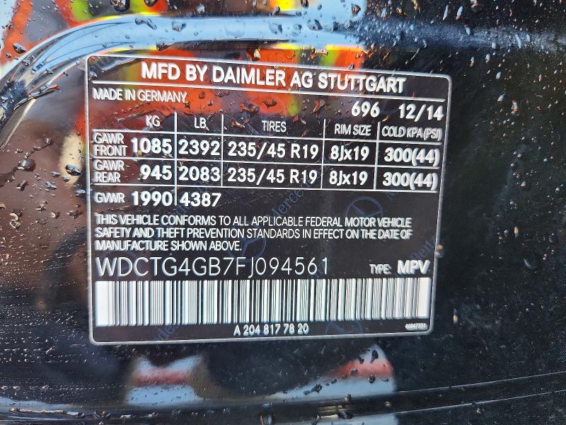 Aukcja sprzedaży 2015 Mercedes-benz Gla, vin: WDCTG4GB7FJ094561, numer aukcji: 50963216