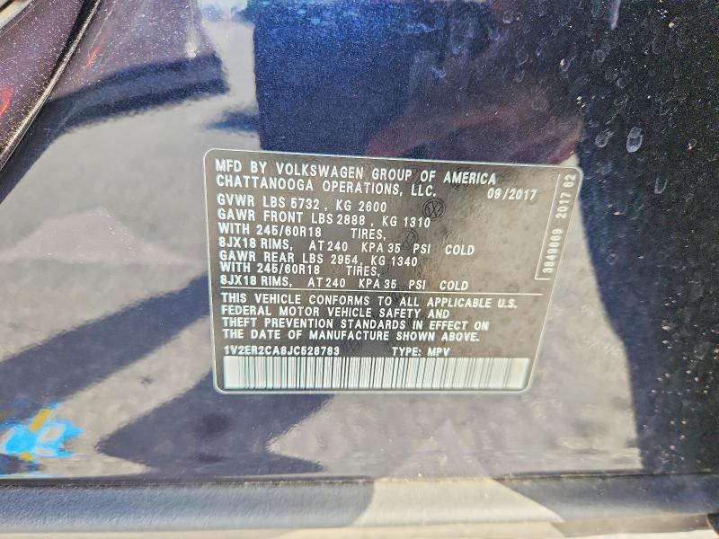 49583696 :رقم المزاد ، 1V2ER2CA8JC528783 vin ، 2018 Volkswagen Atlas مزاد بيع