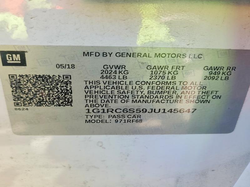 Продажа на аукционе авто 2018 Chevrolet Volt, vin: 1G1RC6S59JU145647, номер лота: 50759086