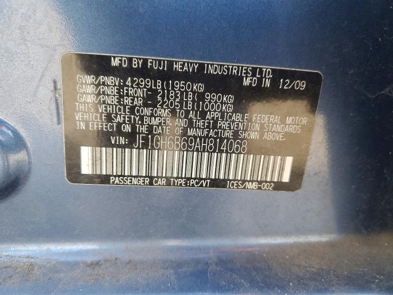 2010 Subaru Impreza მანქანა იყიდება აუქციონზე, vin: JF1GH6B69AH814068, აუქციონის ნომერი: 48334506