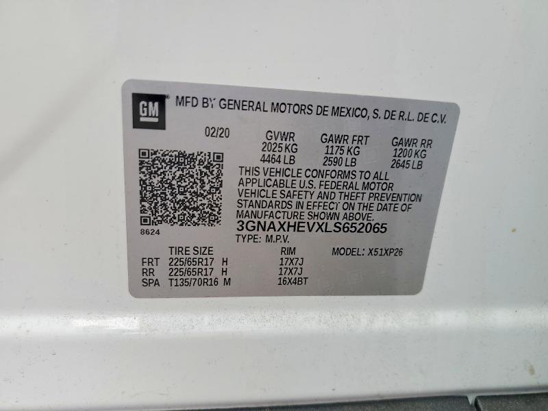 50181466 :رقم المزاد ، 3GNAXHEVXLS652065 vin ، 2020 Chevrolet Equinox مزاد بيع