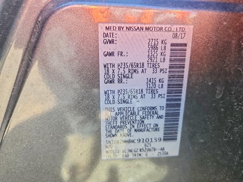Продаж на аукціоні авто 2017 Nissan Pathfinder, vin: 5N1DR2MM8HC910159, номер лоту: 50701046