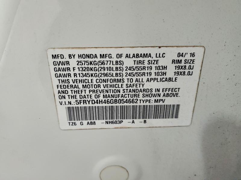 Aukcja sprzedaży 2016 Acura Mdx, vin: 5FRYD4H46GB054662, numer aukcji: 51676846