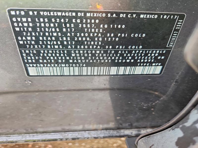 Aukcja sprzedaży 2018 Volkswagen Tiguan, vin: 3VV3B7AXXJM070374, numer aukcji: 51213496