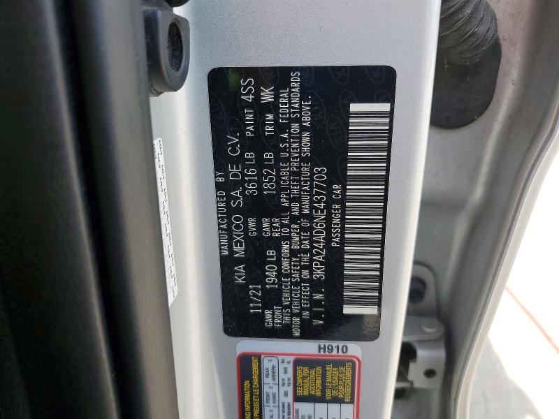 Продаж на аукціоні авто 2022 Kia Rio, vin: 3KPA24AD6NE437703, номер лоту: 49587246
