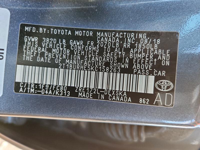 Продаж на аукціоні авто 2019 Toyota Corolla, vin: 2T1BURHE5KC158263, номер лоту: 48259226