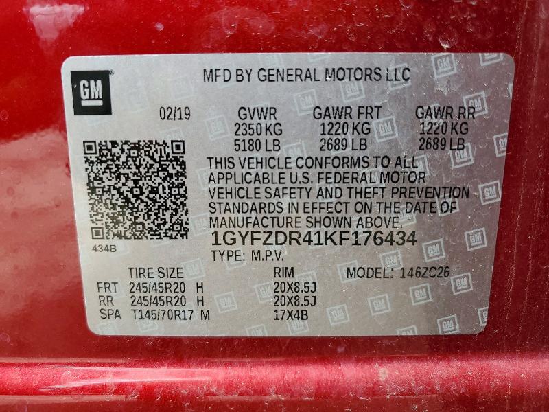 50554186 :رقم المزاد ، 1GYFZDR41KF176434 vin ، 2019 Cadillac Xt4 مزاد بيع