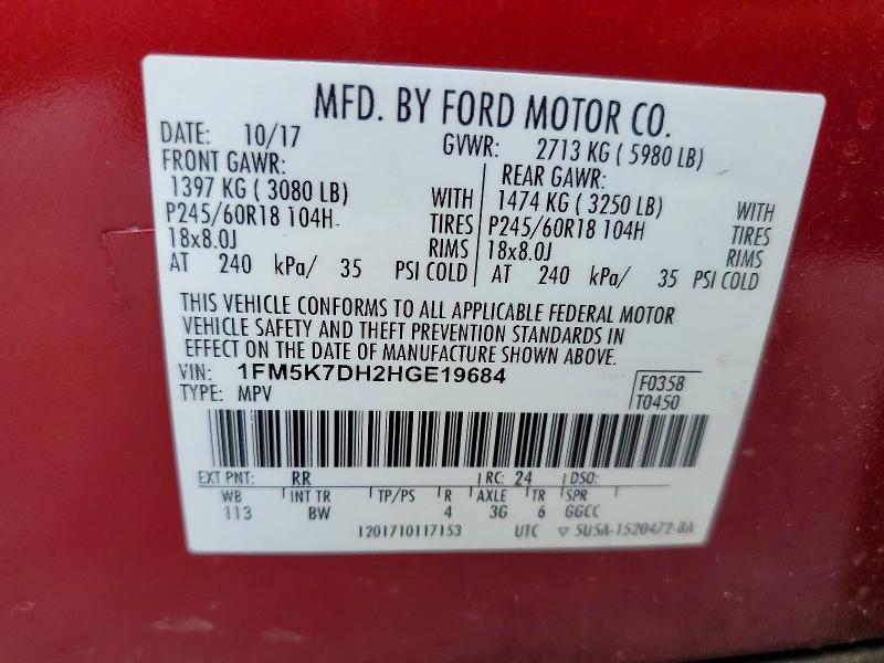 Aukcja sprzedaży 2017 Ford Explorer, vin: 1FM5K7DH2HGE19684, numer aukcji: 50369756
