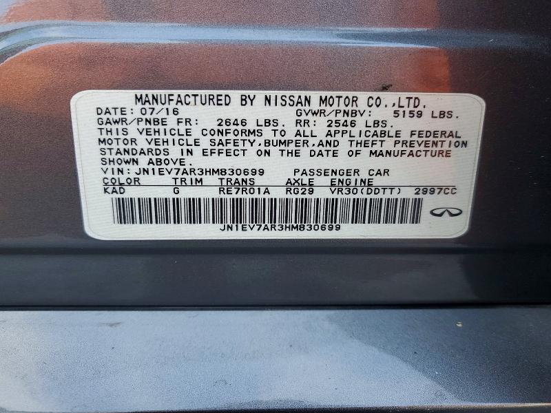 Продаж на аукціоні авто 2017 Infiniti Q50, vin: JN1EV7AR3HM830699, номер лоту: 49236386