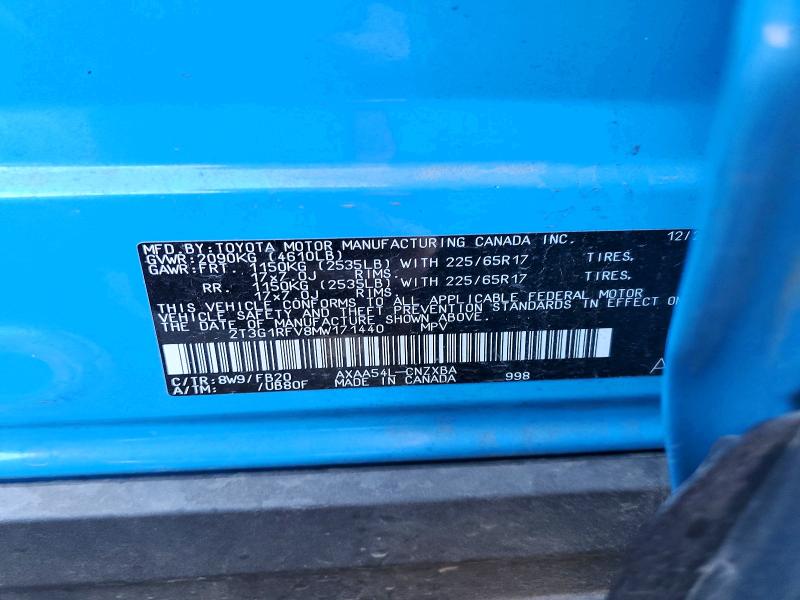 47834166 :رقم المزاد ، 2T3G1RFV8MW171440 vin ، 2021 Toyota Rav4 مزاد بيع