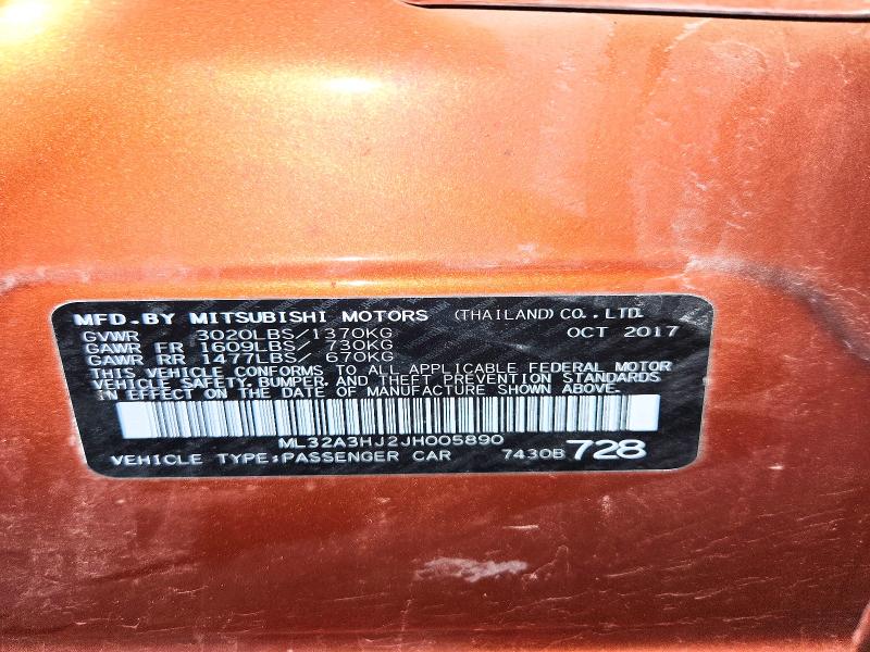 Продаж на аукціоні авто 2018 Mitsubishi Mirage, vin: ML32A3HJ2JH005890, номер лоту: 49558536