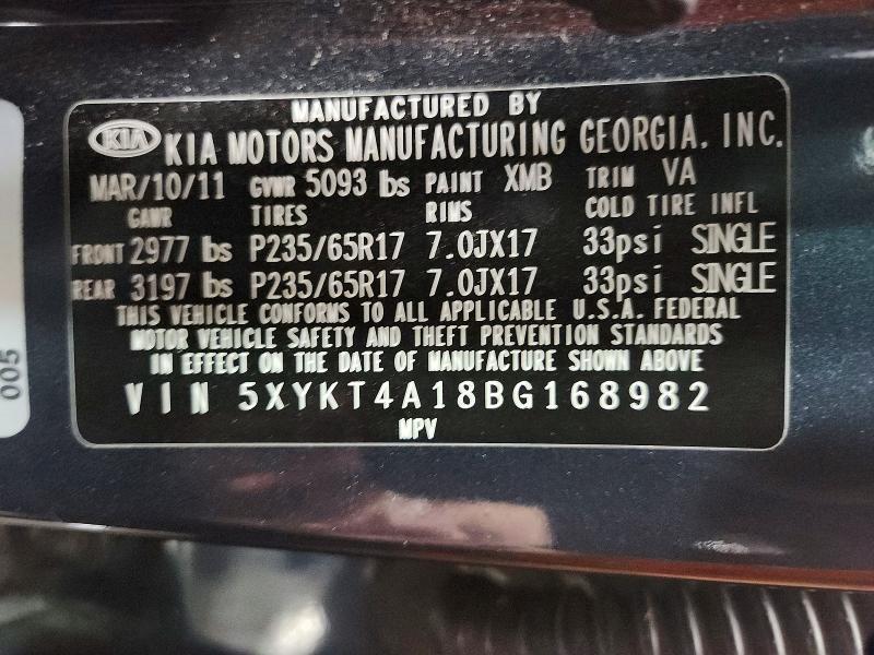 49915916 :رقم المزاد ، 5XYKT4A18BG168982 vin ، 2011 Kia Sorento مزاد بيع