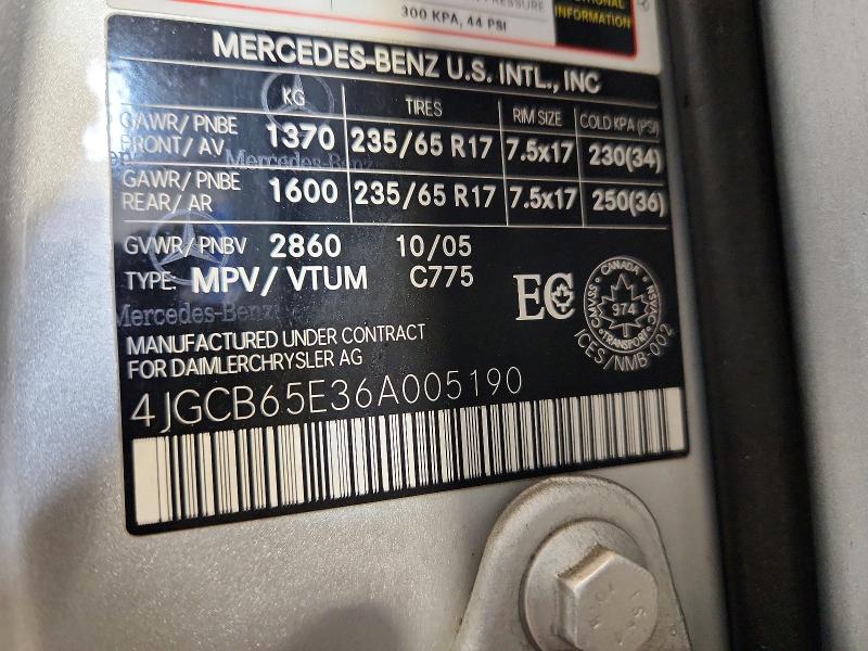 49889806 :رقم المزاد ، 4JGCB65E36A005190 vin ، 2006 Mercedes-benz R مزاد بيع