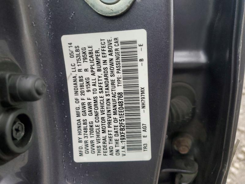 Продаж на аукціоні авто 2014 Honda Civic, vin: 19XFB2F51EE048768, номер лоту: 51832476
