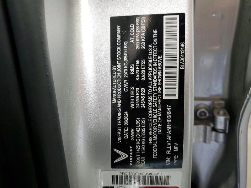 Продажа на аукционе авто 2024 Vinfast Trading And Production Vf 8, vin: RLLV1AFA5RH008947, номер лота: 50174926