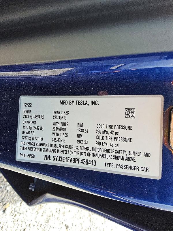 Продаж на аукціоні авто 2023 Tesla Model 3, vin: 5YJ3E1EA9PF436413, номер лоту: 48514226