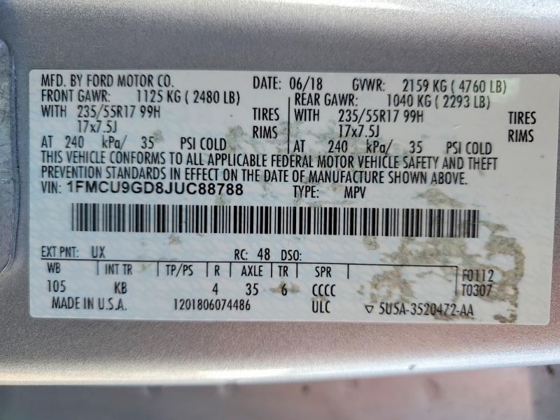 Aukcja sprzedaży 2018 Ford Escape, vin: 1FMCU9GD8JUC88788, numer aukcji: 50235056