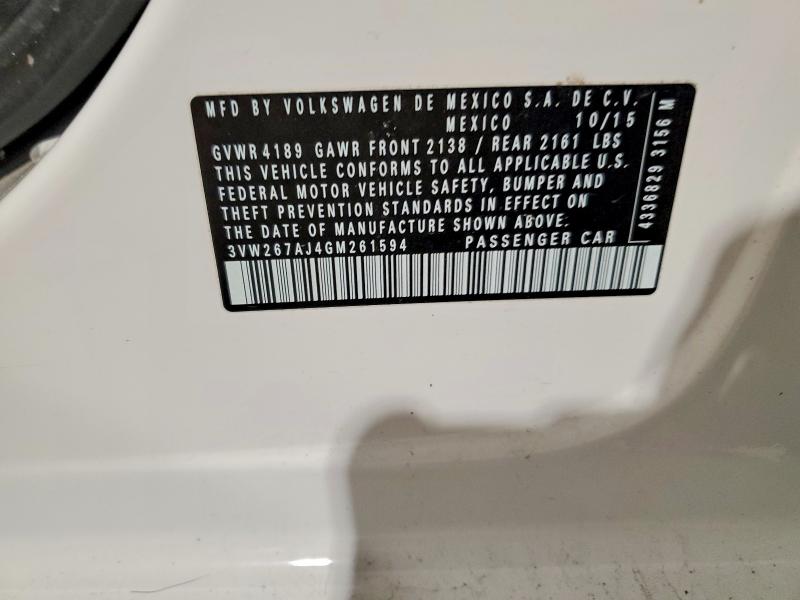 Aukcja sprzedaży 2016 Volkswagen Jetta, vin: 3VW267AJ4GM261594, numer aukcji: 47449206
