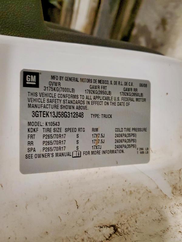2008 Gmc Sierra მანქანა იყიდება აუქციონზე, vin: 3GTEK13J58G312848, აუქციონის ნომერი: 48618306