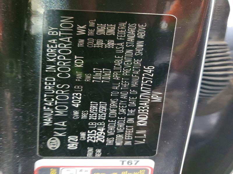 49561486 :رقم المزاد ، KNDJ33AU7M7757246 vin ، 2021 Kia Soul مزاد بيع
