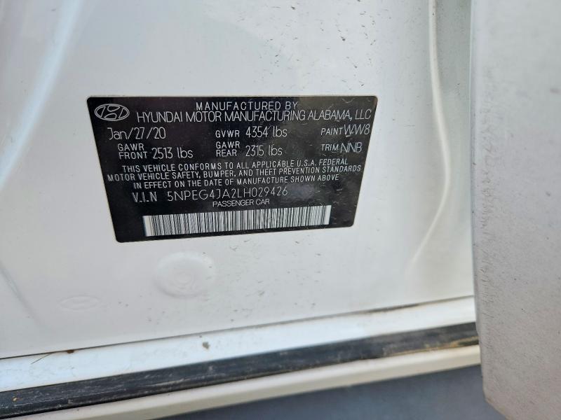 51774696 :رقم المزاد ، 5NPEG4JA2LH029426 vin ، 2020 Hyundai Sonata مزاد بيع