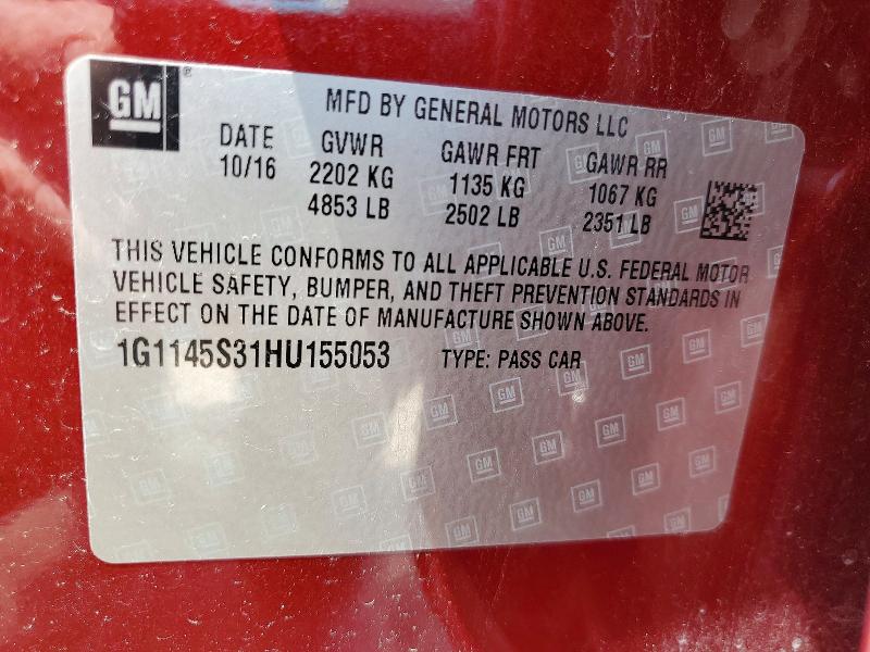 2017 Chevrolet Impala მანქანა იყიდება აუქციონზე, vin: 1G1145S31HU155053, აუქციონის ნომერი: 51272286