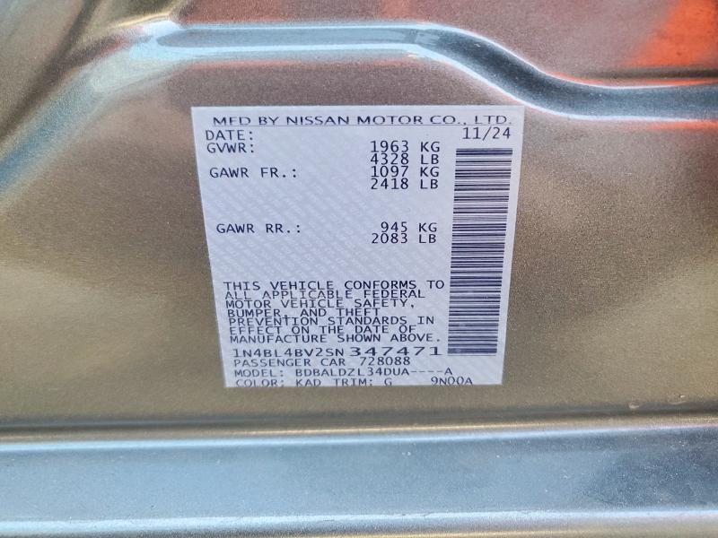 2025 Nissan Altima მანქანა იყიდება აუქციონზე, vin: 1N4BL4BV2SN347471, აუქციონის ნომერი: 50360786