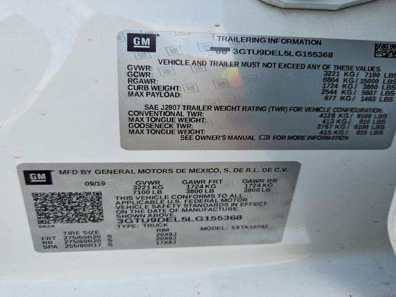 Продажа на аукционе авто 2020 Gmc Sierra, vin: 3GTU9DEL5LG155368, номер лота: 48585986