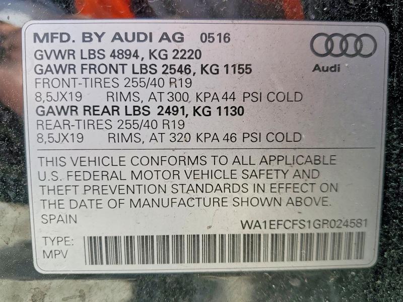Aukcja sprzedaży 2016 Audi Q3, vin: WA1EFCFS1GR024581, numer aukcji: 48769296