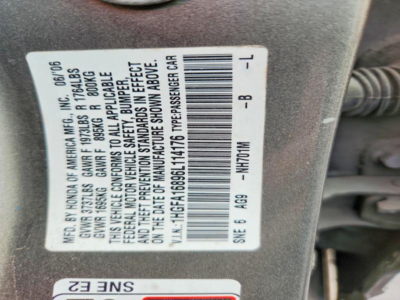 Продажа на аукционе авто 2006 Honda Civic, vin: 1HGFA16896L114176, номер лота: 49607596