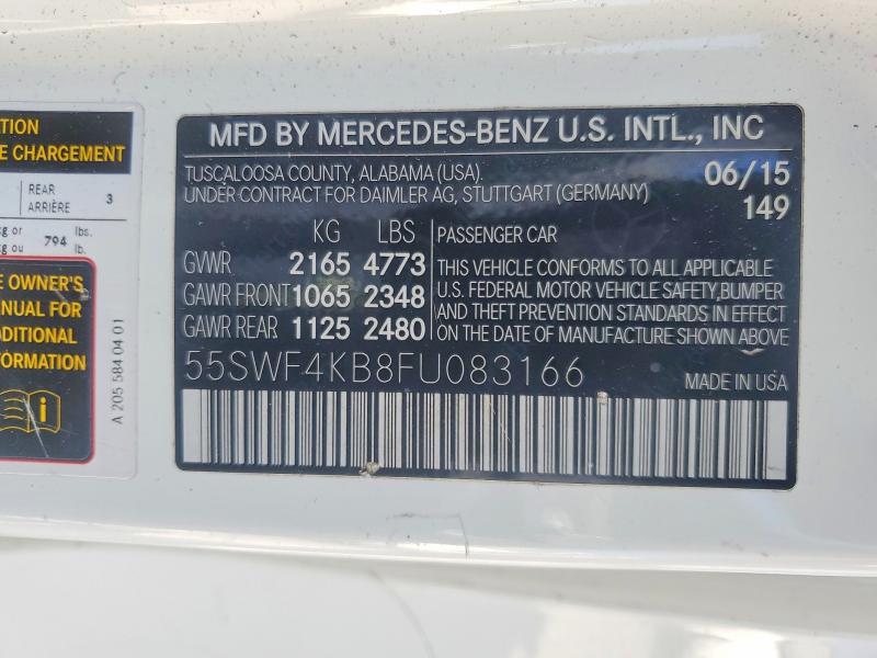 49160176 :رقم المزاد ، 55SWF4KB8FU083166 vin ، 2015 Mercedes-benz C مزاد بيع