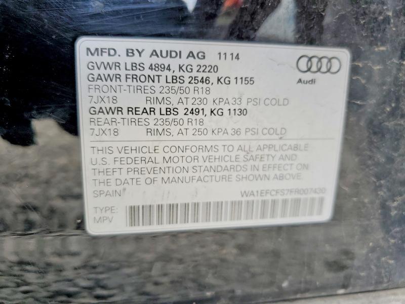 Продажа на аукционе авто 2015 Audi Q3, vin: WA1EFCFS7FR007430, номер лота: 49435006