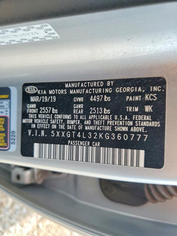 Продаж на аукціоні авто 2019 Kia Optima, vin: 5XXGT4L32KG360777, номер лоту: 51159996