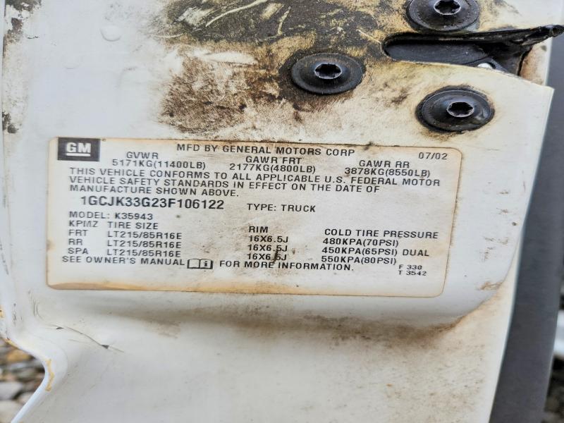 2003 Chevrolet Silverado მანქანა იყიდება აუქციონზე, vin: 1GCJK33G23F106122, აუქციონის ნომერი: 49470716