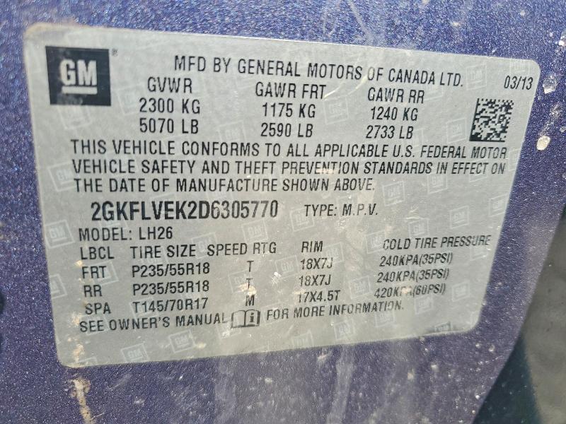 50194296 :رقم المزاد ، 2GKFLVEK2D6305770 vin ، 2013 Gmc Terrain مزاد بيع