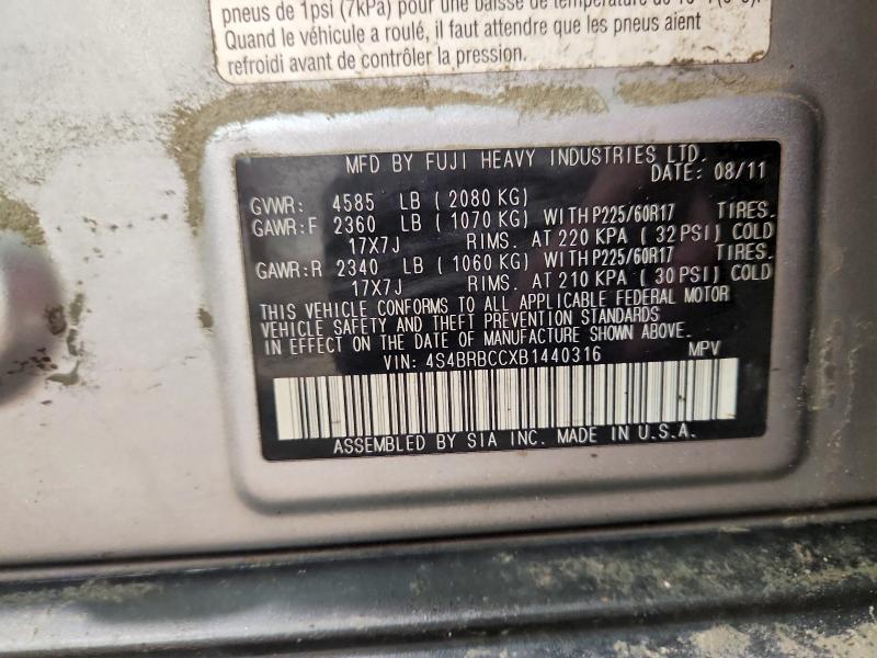 2011 Subaru Outback მანქანა იყიდება აუქციონზე, vin: 4S4BRBCCXB1440316, აუქციონის ნომერი: 47903486