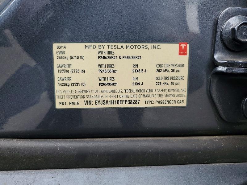 50763856 :رقم المزاد ، 5YJSA1H16EFP38287 vin ، 2014 Tesla Model S مزاد بيع