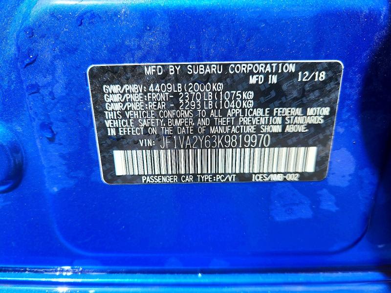 Aukcja sprzedaży 2019 Subaru Wrx, vin: JF1VA2Y63K9819970, numer aukcji: 50516016