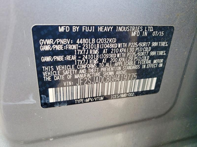 Продаж на аукціоні авто 2016 Subaru Forester, vin: JF2SJADC8GH419775, номер лоту: 48662666