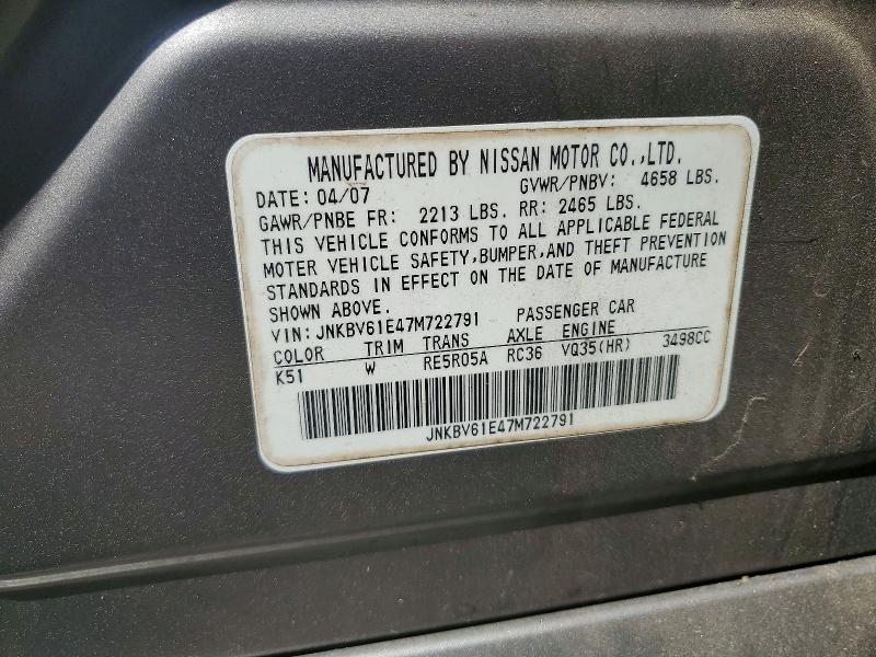 49797466 :رقم المزاد ، JNKBV61E47M722791 vin ، 2007 Infiniti G35 مزاد بيع