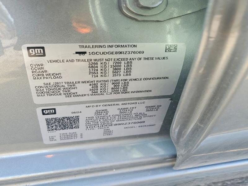 2024 Chevrolet Silverado მანქანა იყიდება აუქციონზე, vin: 1GCUDGE89RZ376069, აუქციონის ნომერი: 49766706