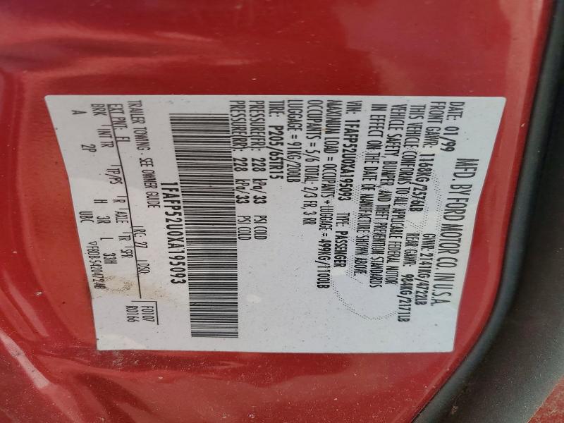 50372086 :رقم المزاد ، 1FAFP52U0XA195093 vin ، 1999 Ford Taurus مزاد بيع