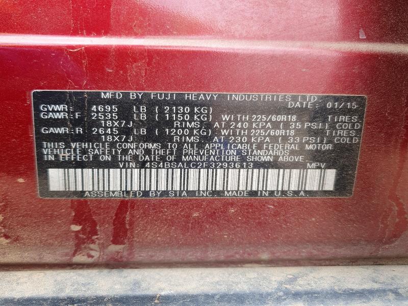 2015 Subaru Outback მანქანა იყიდება აუქციონზე, vin: 4S4BSALC2F3293613, აუქციონის ნომერი: 51152416