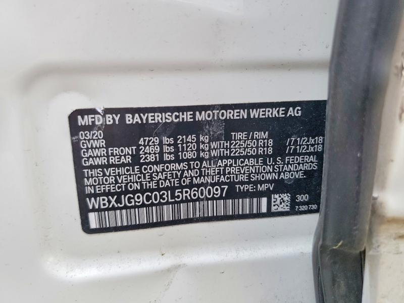 49947046 :رقم المزاد ، WBXJG9C03L5R60097 vin ، 2020 Bmw X1 مزاد بيع