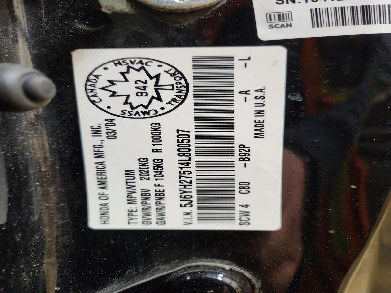 2004 Honda Element მანქანა იყიდება აუქციონზე, vin: 5J6YH27514L800507, აუქციონის ნომერი: 50715846